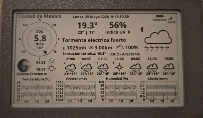 La versión táctil de la estación meteorológica WeatherAPI, con datos de WeatherAPI.com