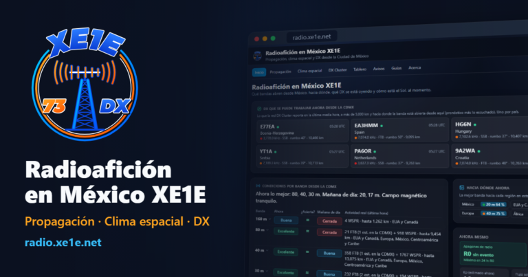 Logo de Radioafición en México XE1E y la portada de radio.xe1e.net